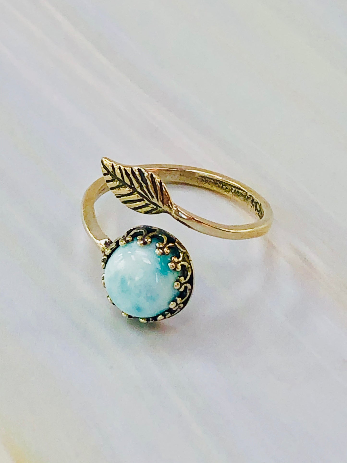 Dreamy Blue Larimar Leaf Ring