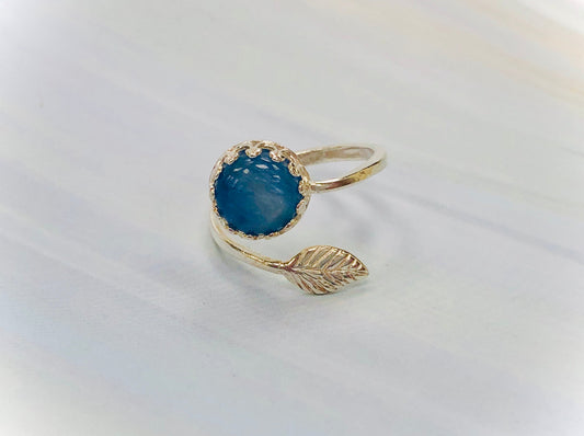 Handmade Kyanite & Leaf Sterling Silver Ring