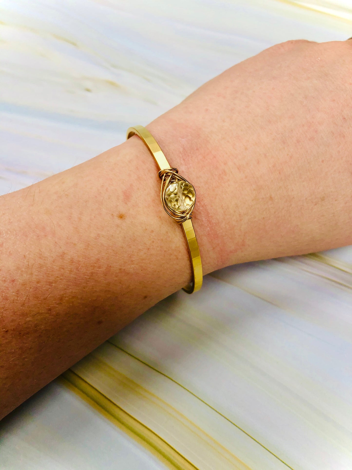 Matte Gold, Green, and Purple Amethyst Open Bangle