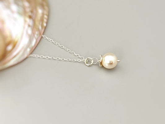 Minimalist Sterling Silver Single Pearl Necklace