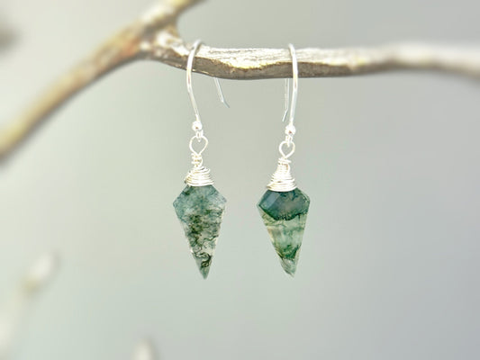 Handmade Moss Agate Drop Earrings- 14k Gold Fill & Sterling Silver