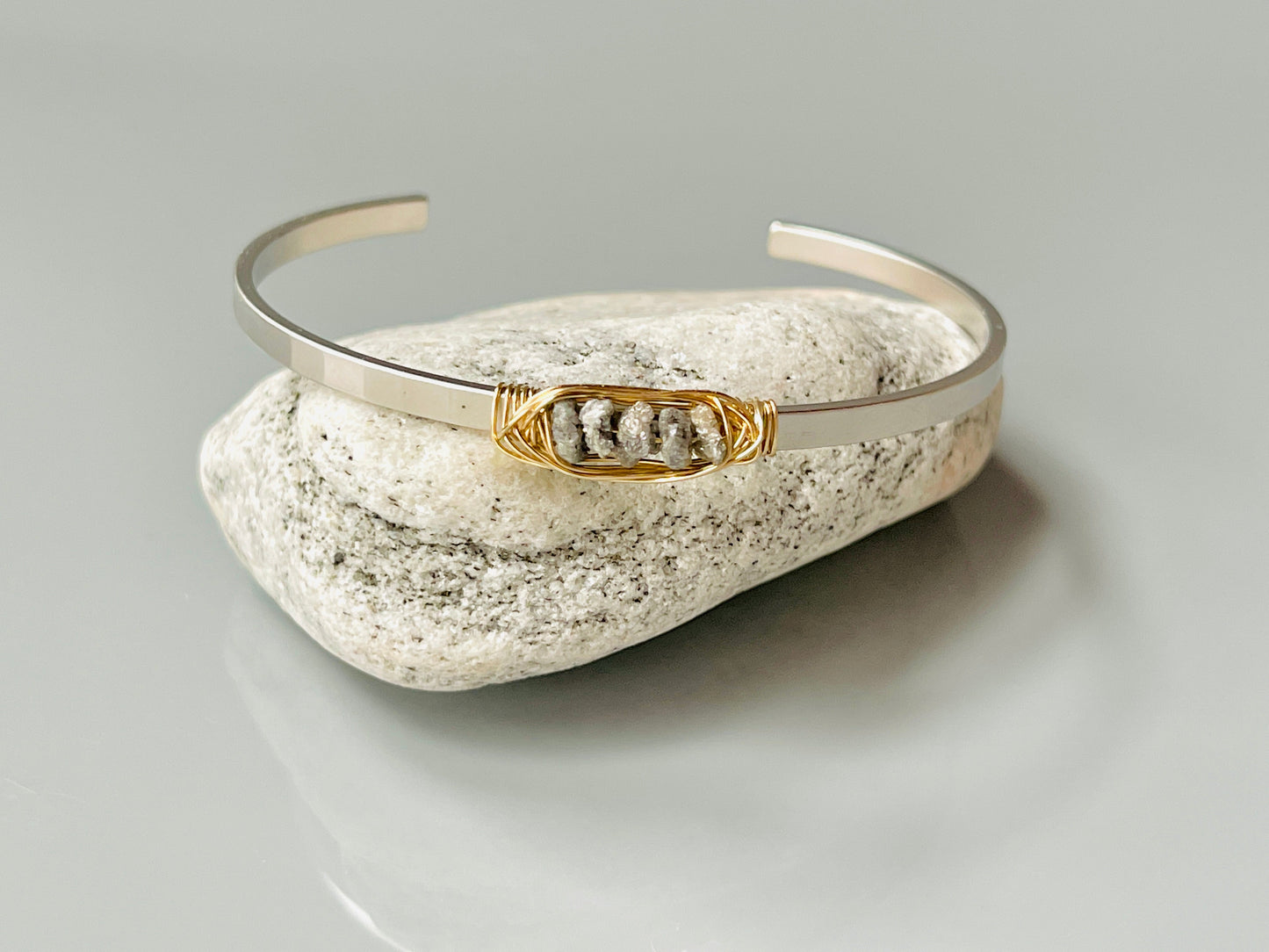 Handmade Organic Raw Diamond Cuff Bracelet