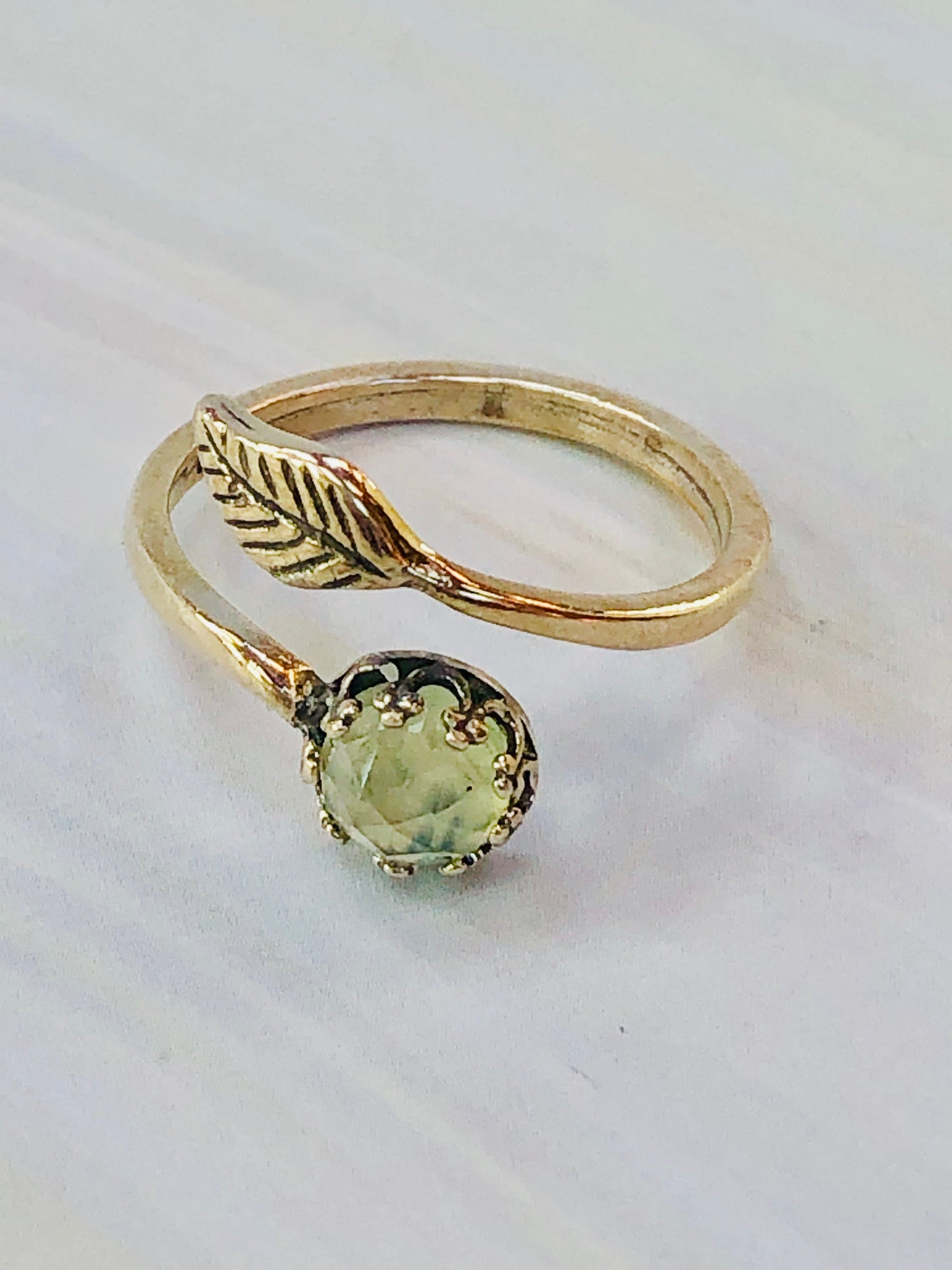 14k Gold Fill Delicate Prehnite Leaf Ring