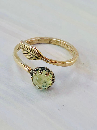 14k Gold Fill Delicate Prehnite Leaf Ring