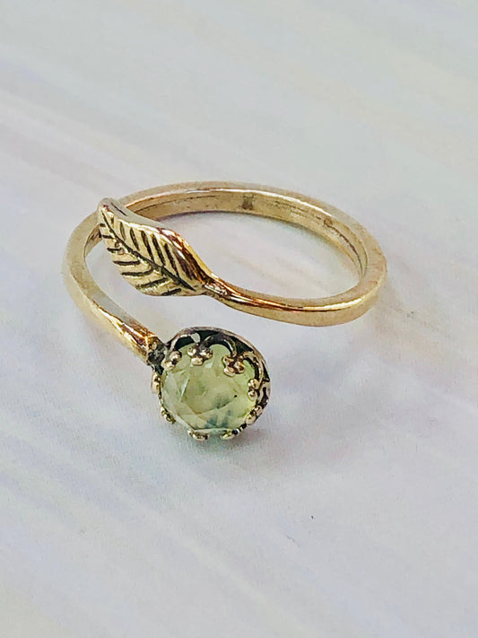 14k Gold Fill Delicate Prehnite Leaf Ring