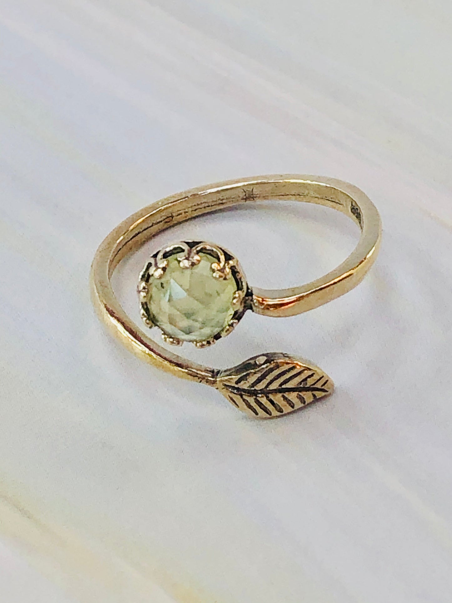 14k Gold Fill Delicate Prehnite Leaf Ring