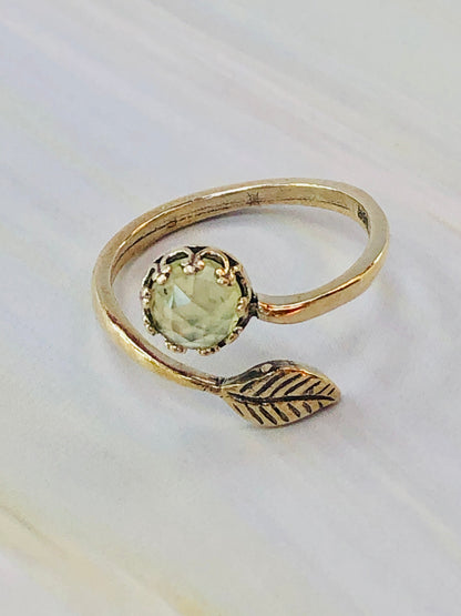 14k Gold Fill Delicate Prehnite Leaf Ring