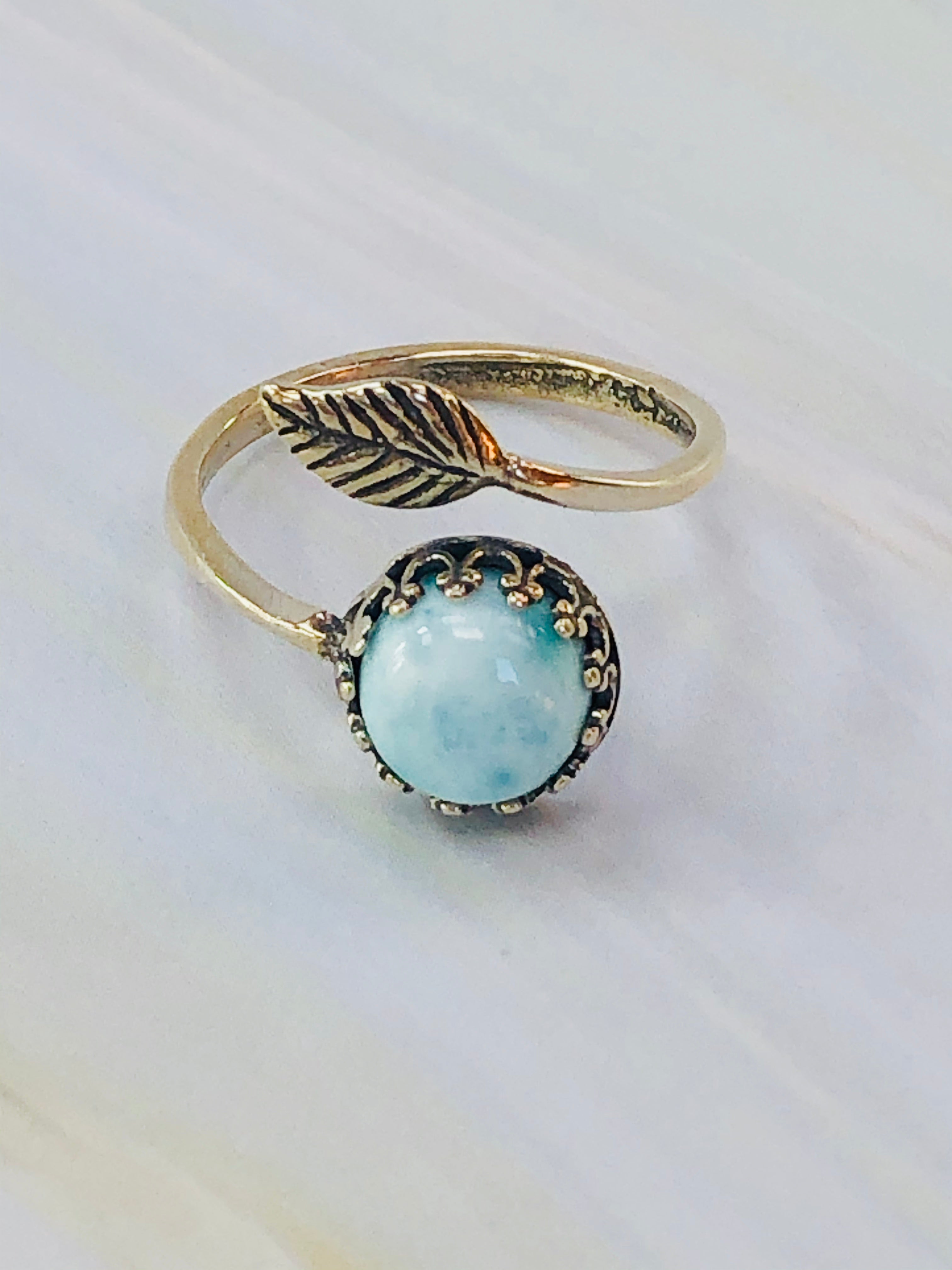 Dreamy Blue Larimar Leaf Ring – moniquejewelry