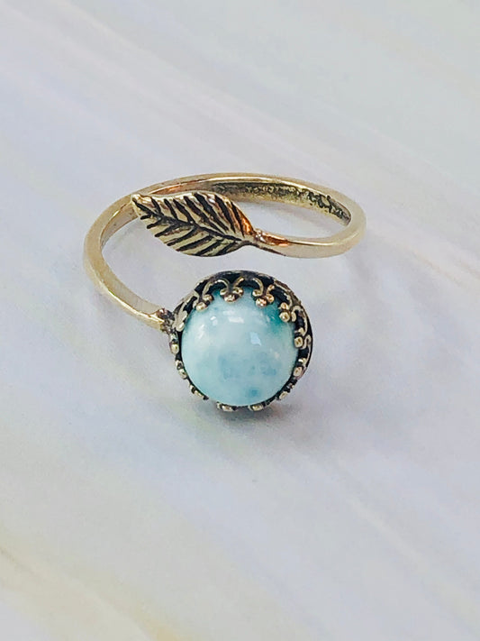 Dreamy Blue Larimar Leaf Ring