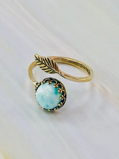 Dreamy Blue Larimar Leaf Ring