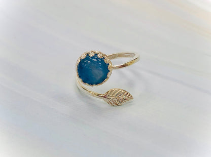 Handmade Kyanite & Leaf Sterling Silver Ring