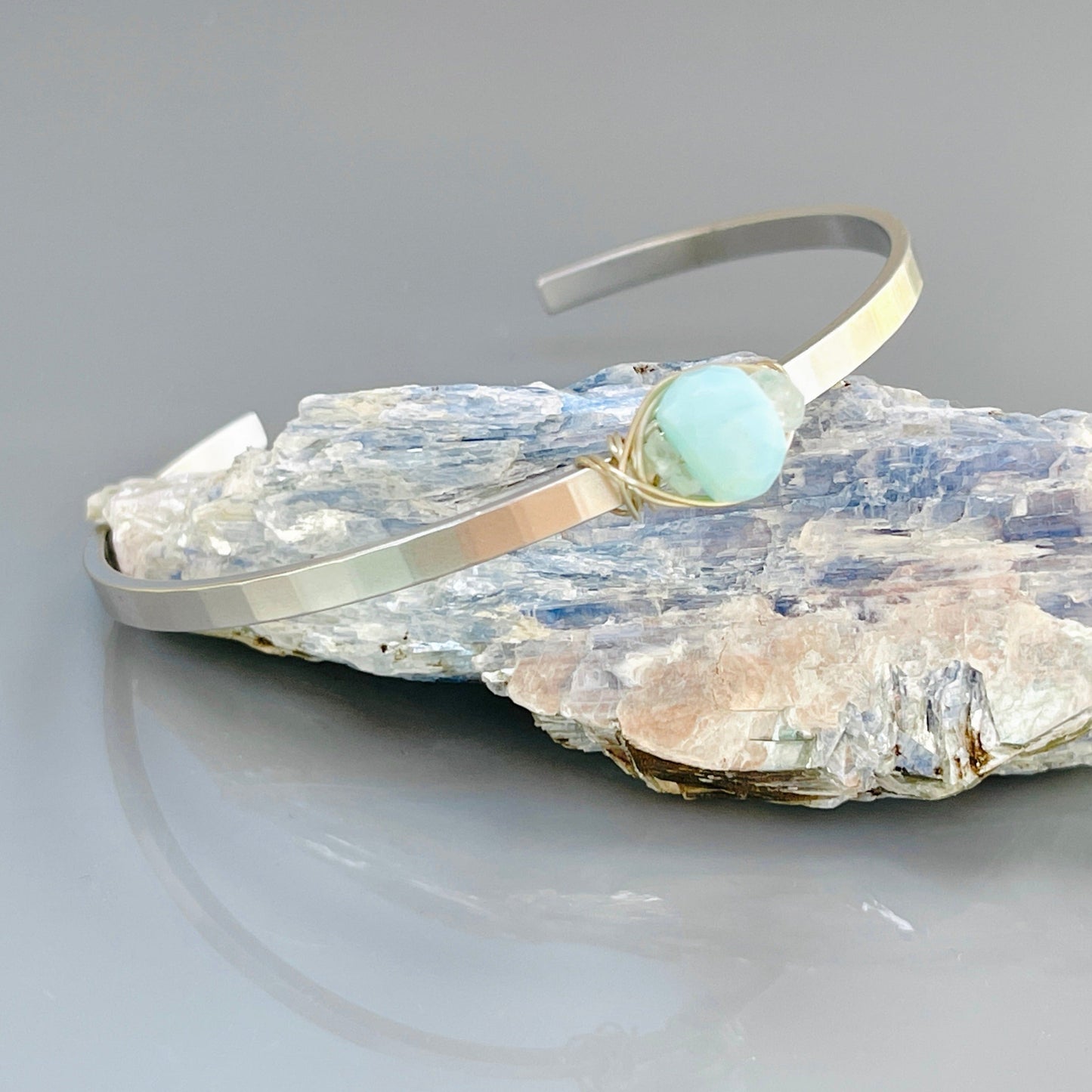 Peruvian Blue Opal & White Topaz Cuff Bracelet