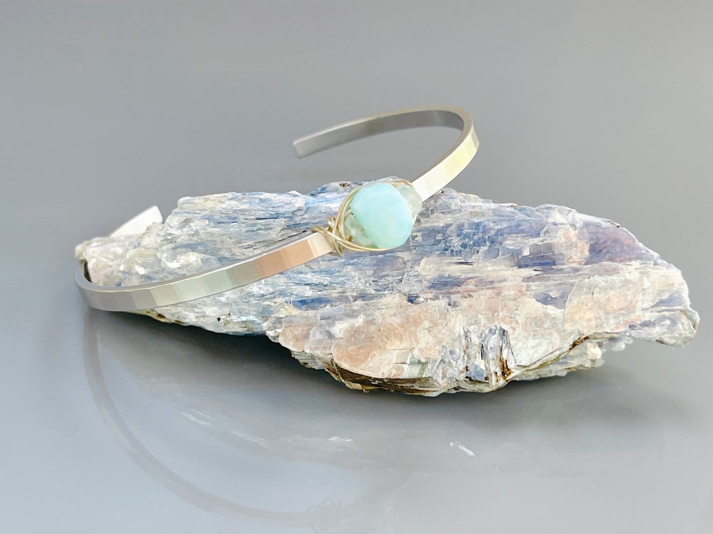 Peruvian Blue Opal & White Topaz Cuff Bracelet