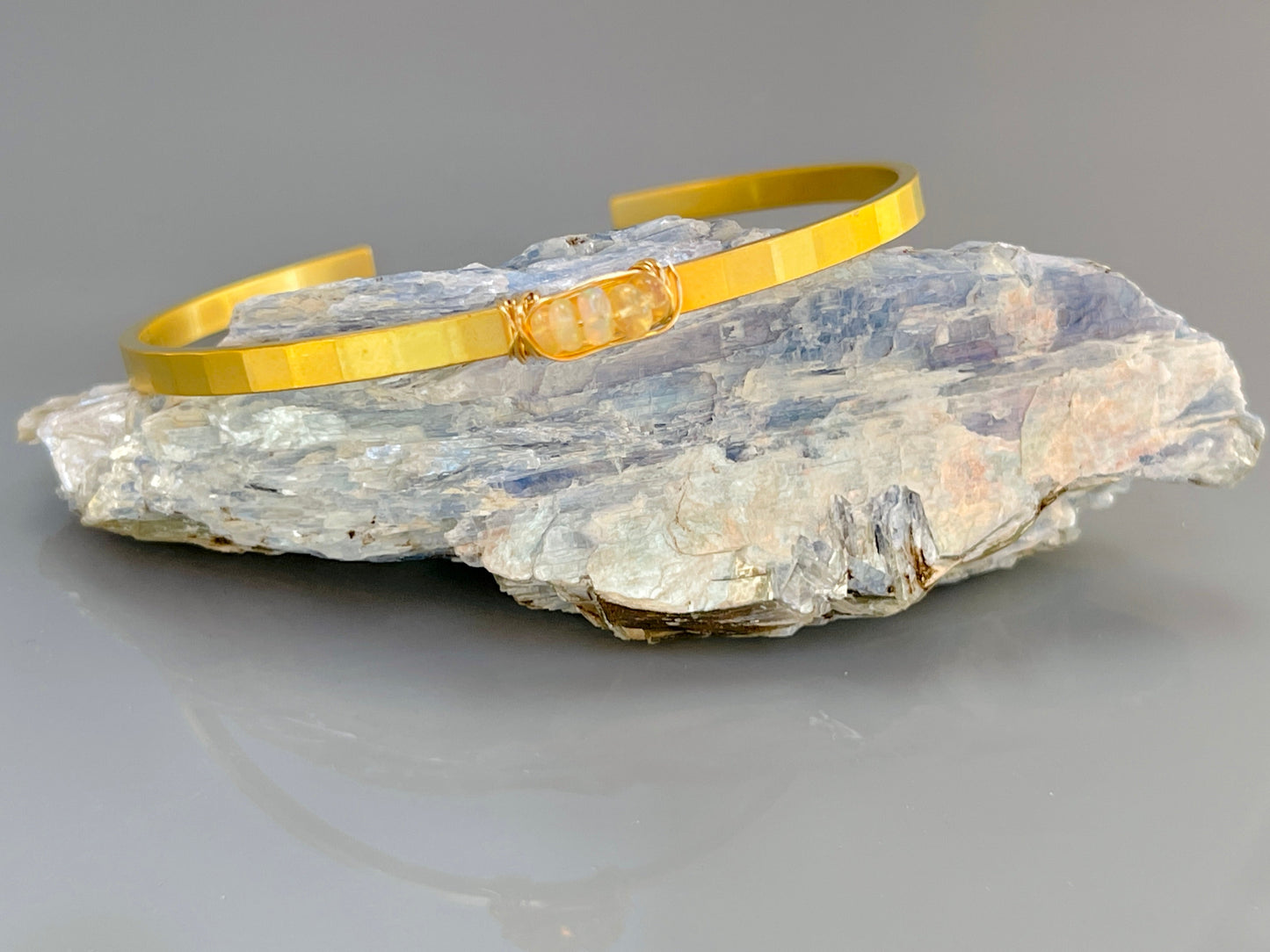 Handmade 14k Gold Fill Hammered  Opal Cuff Bracelet