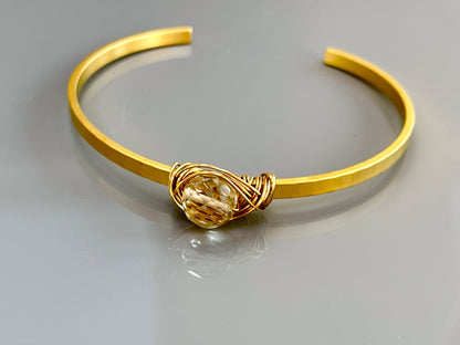 Matte Gold, Green, and Purple Amethyst Open Bangle