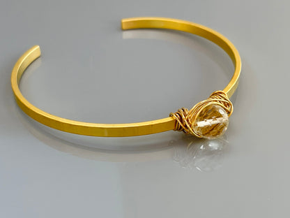 Matte Gold, Green, and Purple Amethyst Open Bangle