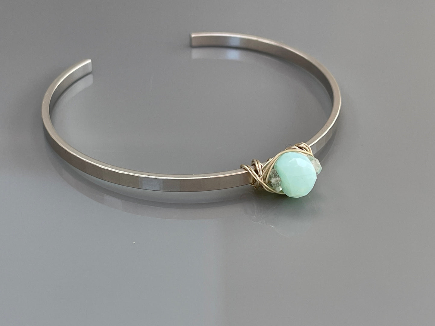 Peruvian Blue Opal & White Topaz Cuff Bracelet