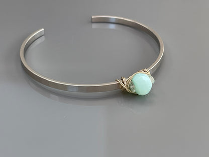 Peruvian Blue Opal & White Topaz Cuff Bracelet