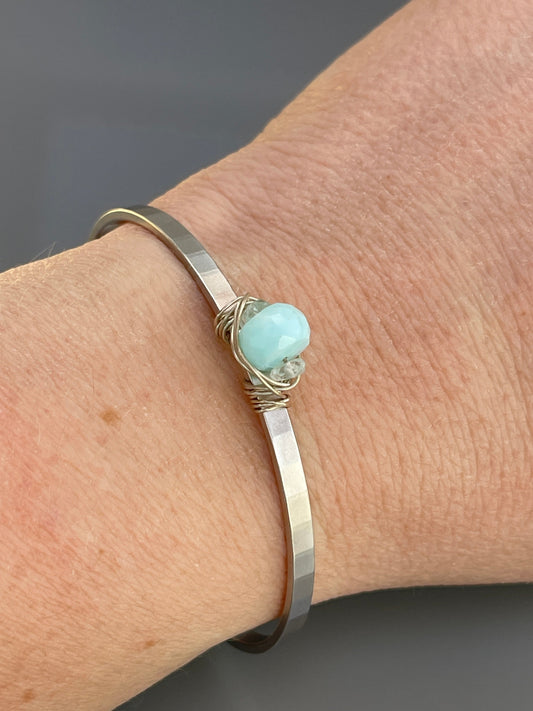 Peruvian Blue Opal & White Topaz Cuff Bracelet