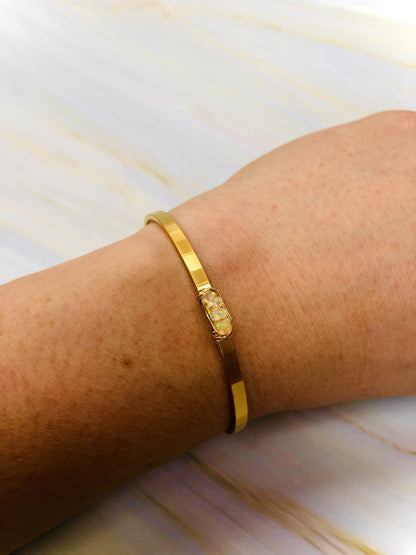 Handmade 14k Gold Fill Hammered  Opal Cuff Bracelet
