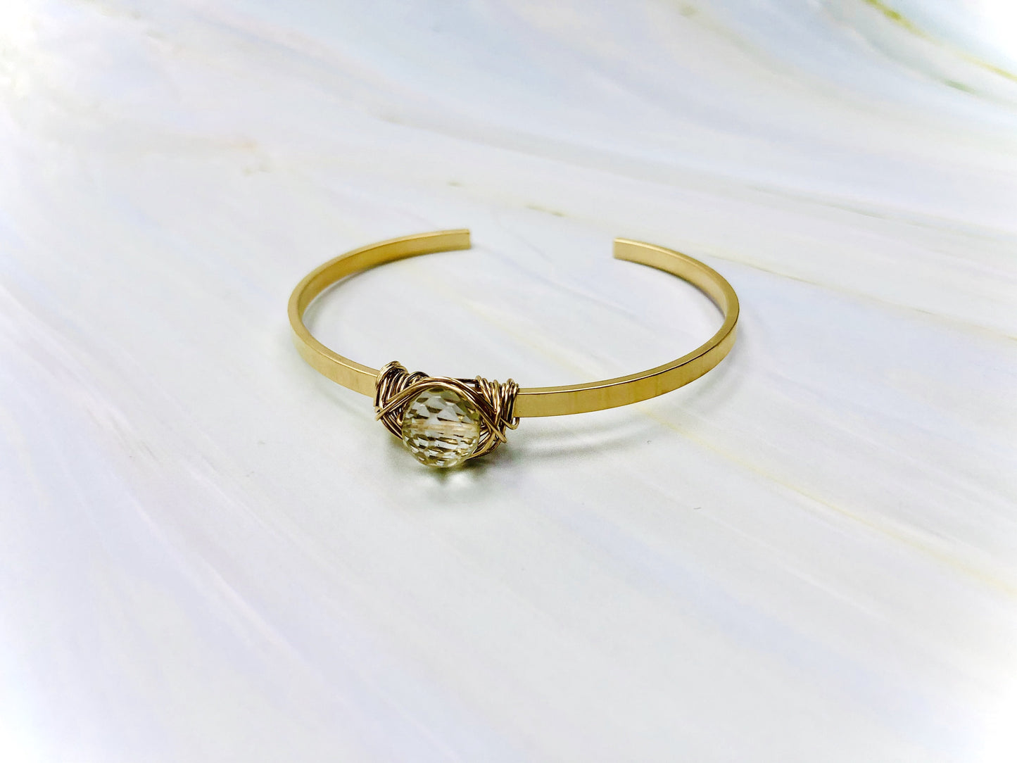 Matte Gold, Green, and Purple Amethyst Open Bangle