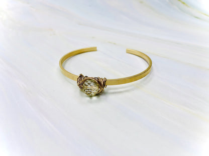 Matte Gold, Green, and Purple Amethyst Open Bangle