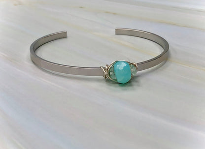 Peruvian Blue Opal & White Topaz Cuff Bracelet