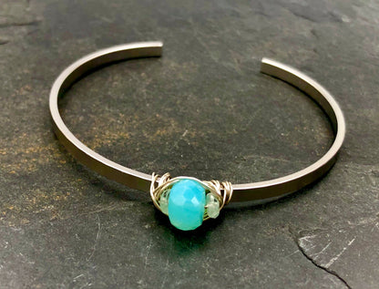 Peruvian Blue Opal & White Topaz Cuff Bracelet