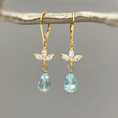 Delicate Sky Blue Topaz Teardrop Earrings