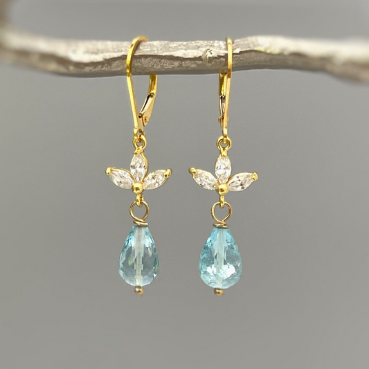 Delicate Sky Blue Topaz Teardrop Earrings