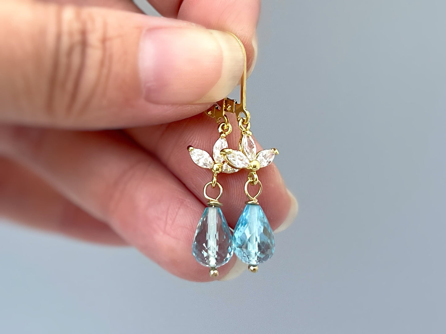 Delicate Sky Blue Topaz Teardrop Earrings
