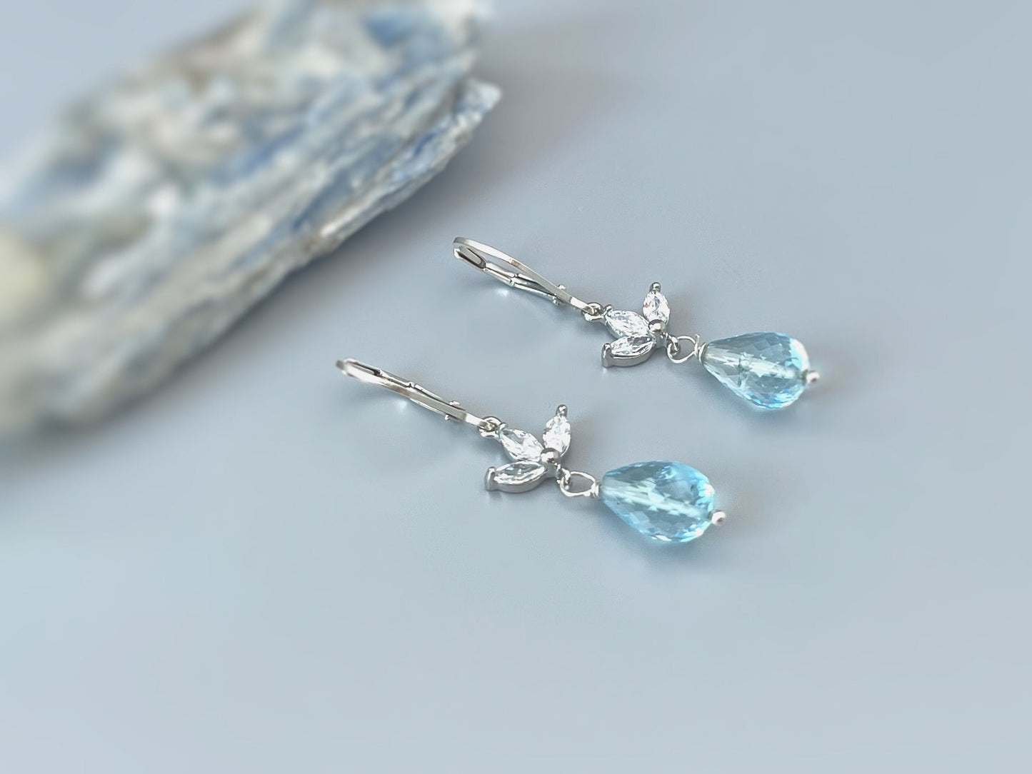 Delicate Sky Blue Topaz Teardrop Earrings