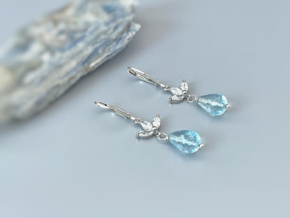 Delicate Sky Blue Topaz Teardrop Earrings