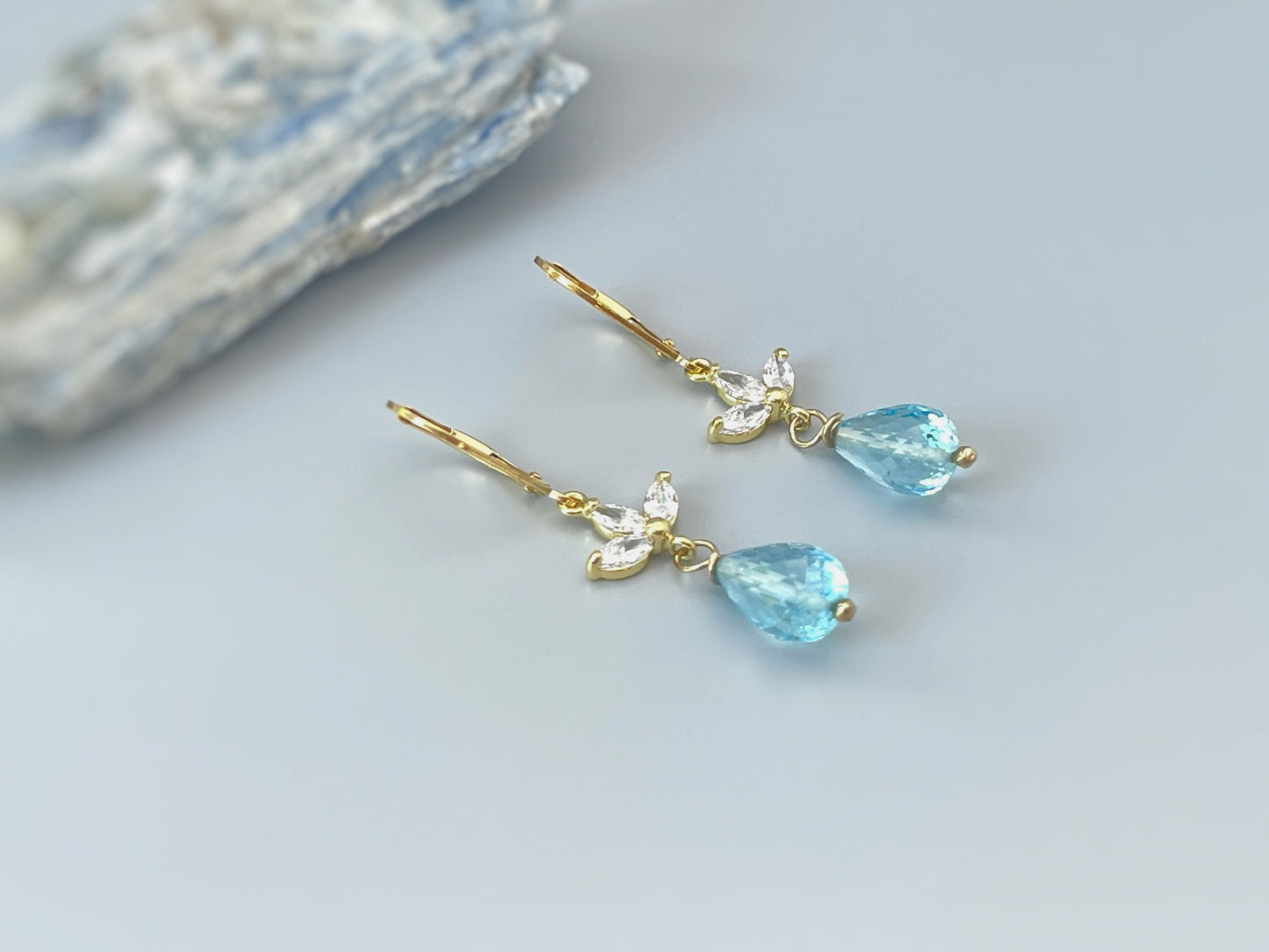 Delicate Sky Blue Topaz Teardrop Earrings