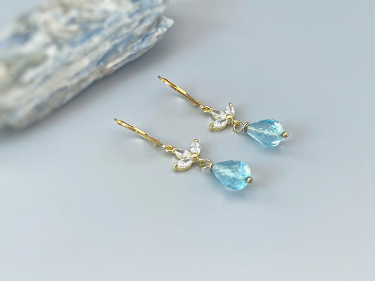 Delicate Sky Blue Topaz Teardrop Earrings