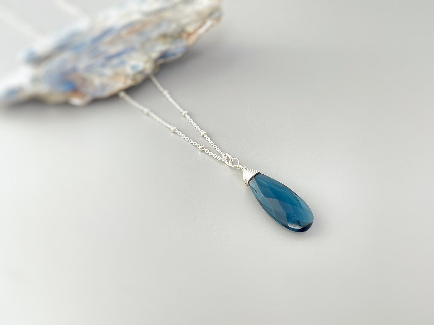 London Blue Topaz Briolette Necklace - Sterling Silver