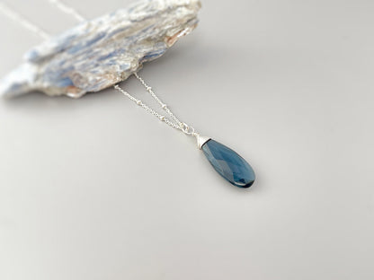 London Blue Topaz Briolette Necklace - Sterling Silver