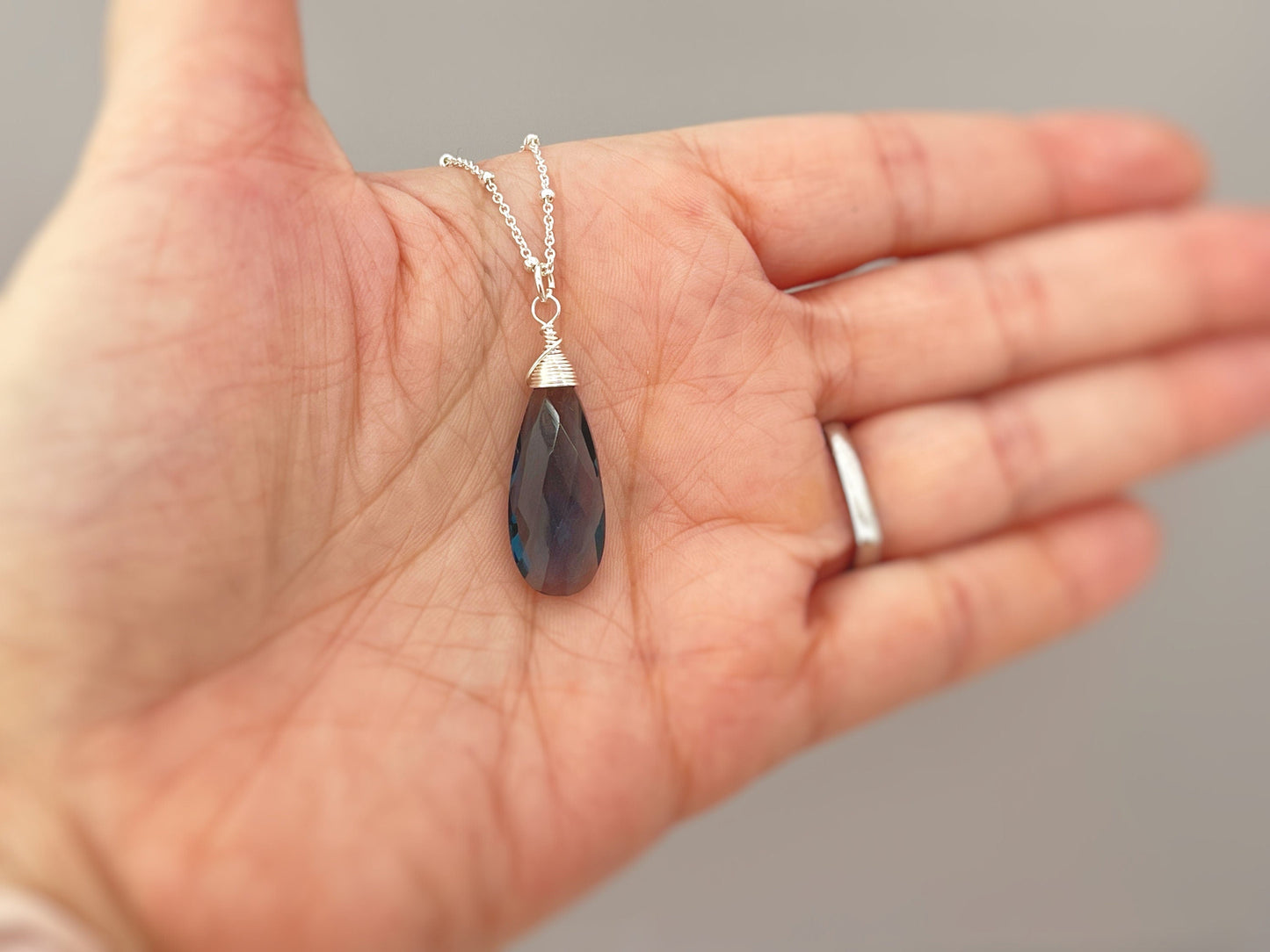 London Blue Topaz Briolette Necklace - Sterling Silver