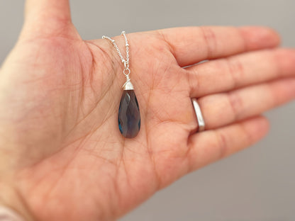 London Blue Topaz Briolette Necklace - Sterling Silver