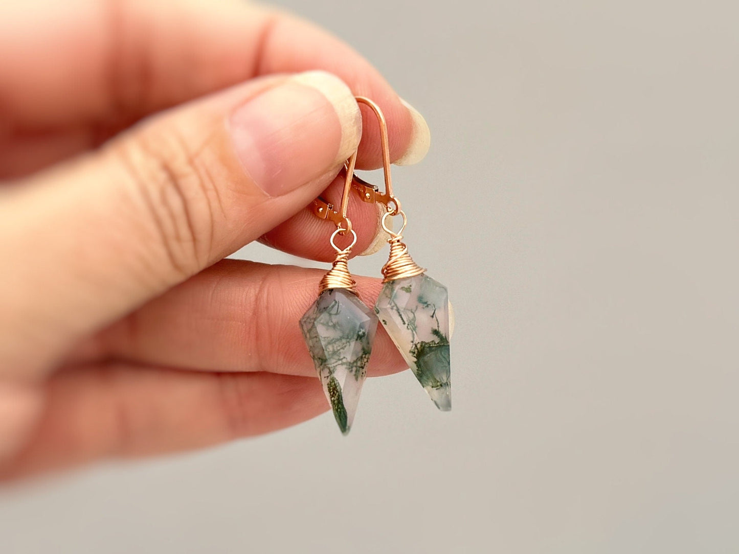 Handmade Moss Agate Drop Earrings- 14k Gold Fill & Sterling Silver