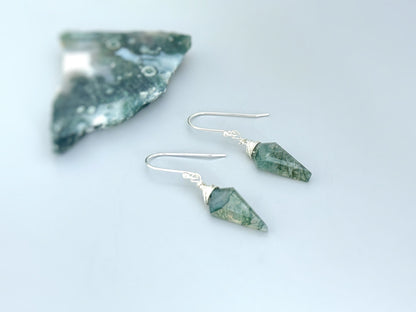 Handmade Moss Agate Drop Earrings- 14k Gold Fill & Sterling Silver