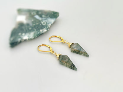 Handmade Moss Agate Drop Earrings- 14k Gold Fill & Sterling Silver