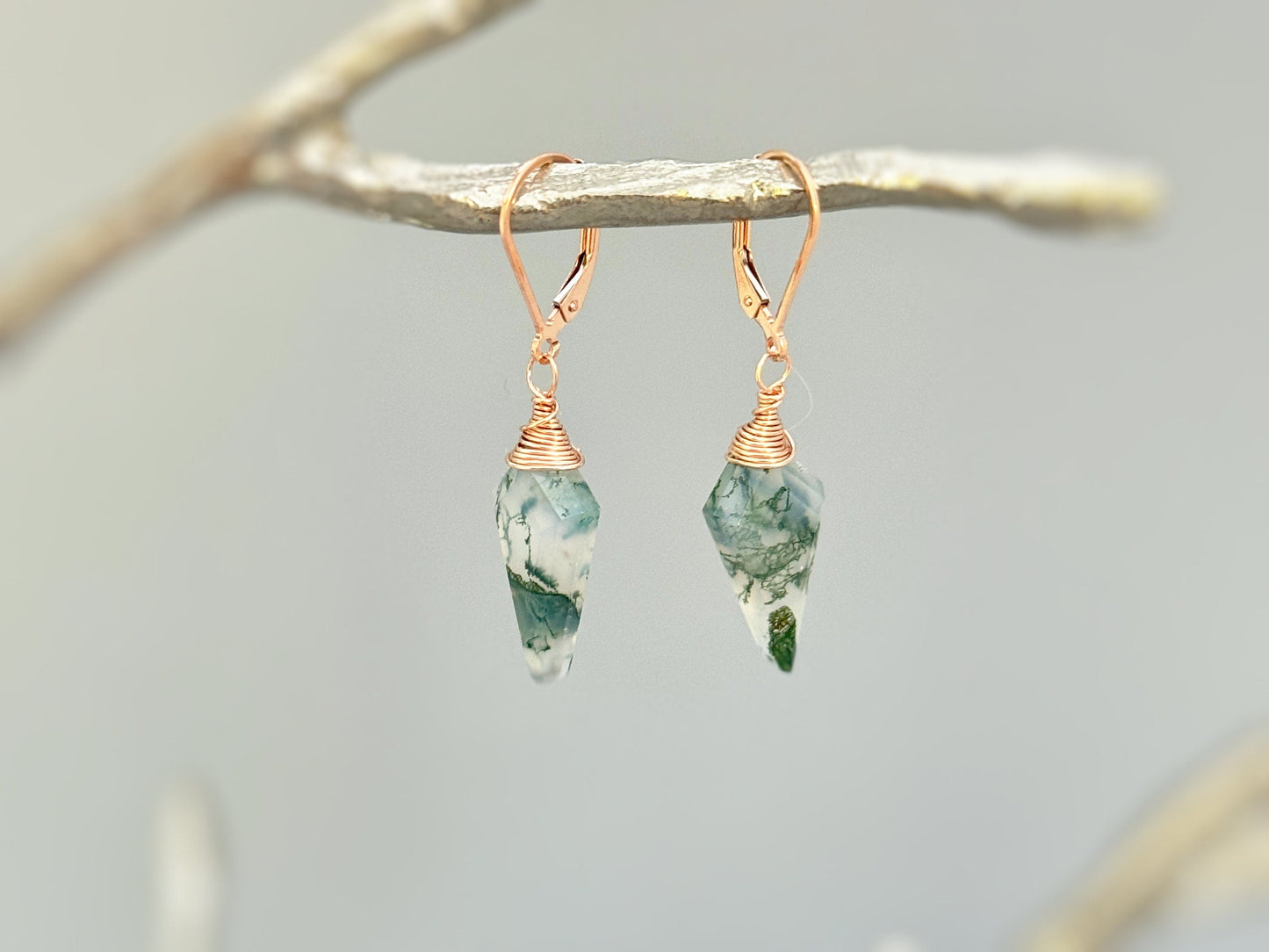 Handmade Moss Agate Drop Earrings- 14k Gold Fill & Sterling Silver