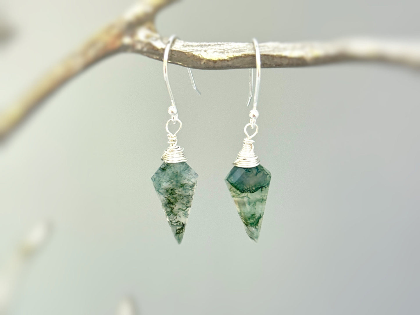 Handmade Moss Agate Drop Earrings- 14k Gold Fill & Sterling Silver