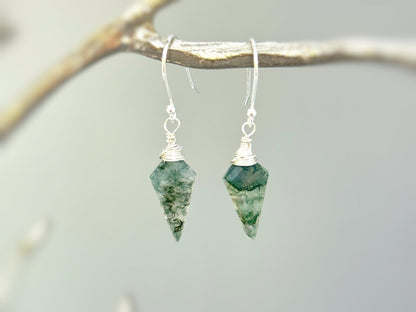 Handmade Moss Agate Drop Earrings- 14k Gold Fill & Sterling Silver