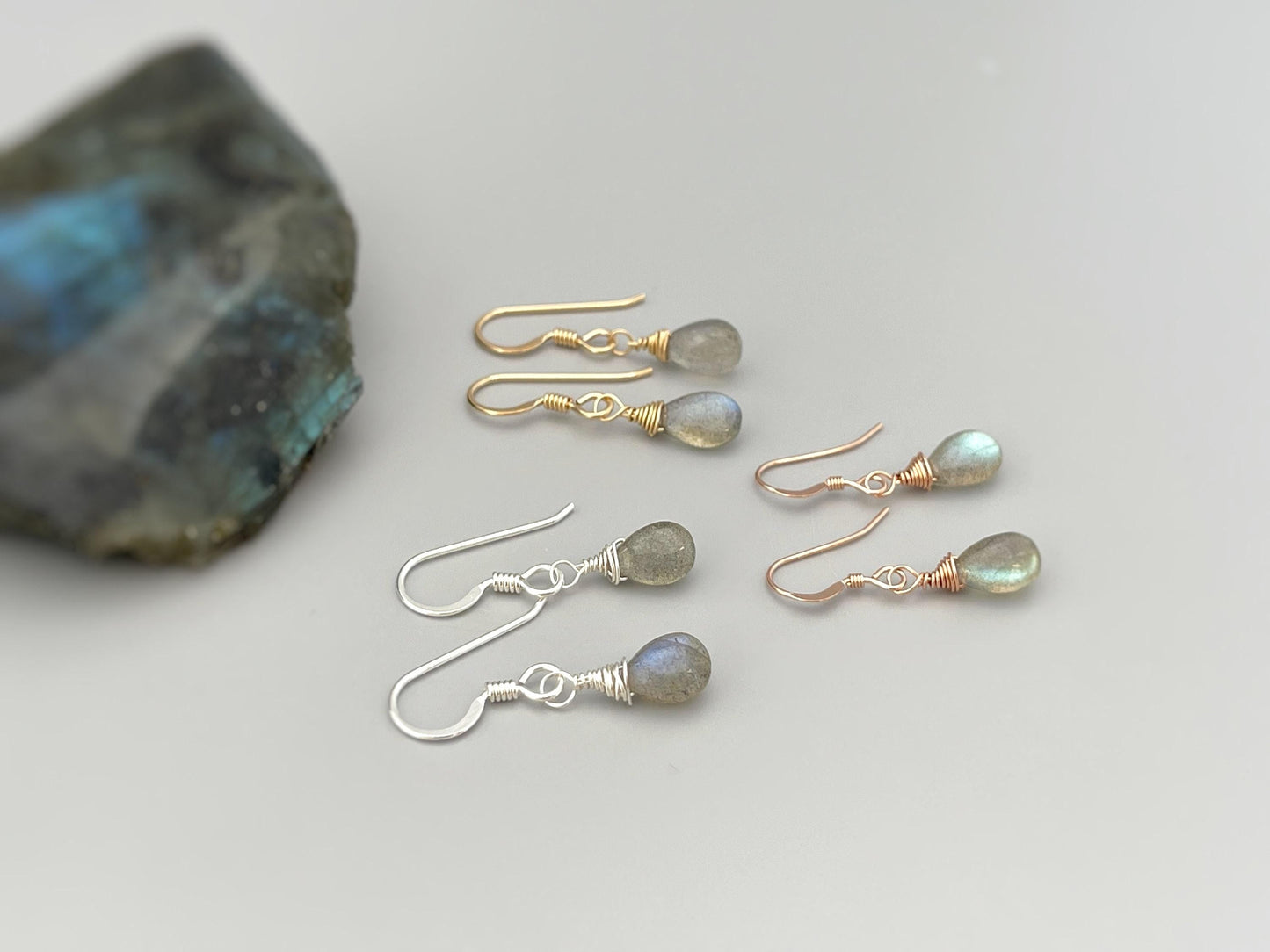 Delicate Labradorite Dangle Earrings - Handmade Teardrop Gemstone Earrings for Women