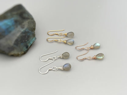 Delicate Labradorite Dangle Earrings - Handmade Teardrop Gemstone Earrings for Women