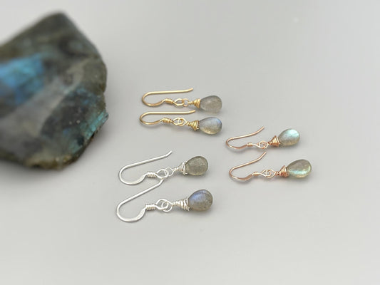 Delicate Labradorite Dangle Earrings - Handmade Teardrop Gemstone Earrings for Women