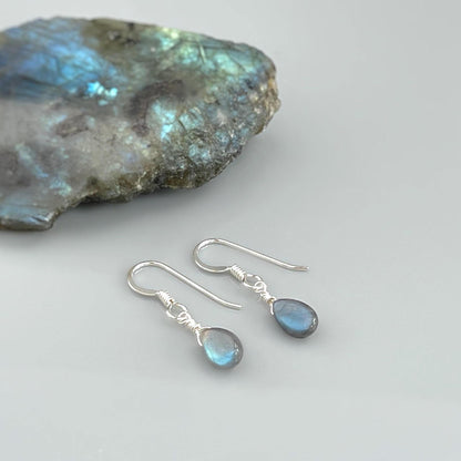 Delicate Labradorite Dangle Earrings - Handmade Teardrop Gemstone Earrings for Women