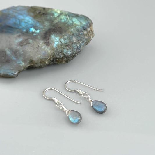 Delicate Labradorite Dangle Earrings - Handmade Teardrop Gemstone Earrings for Women
